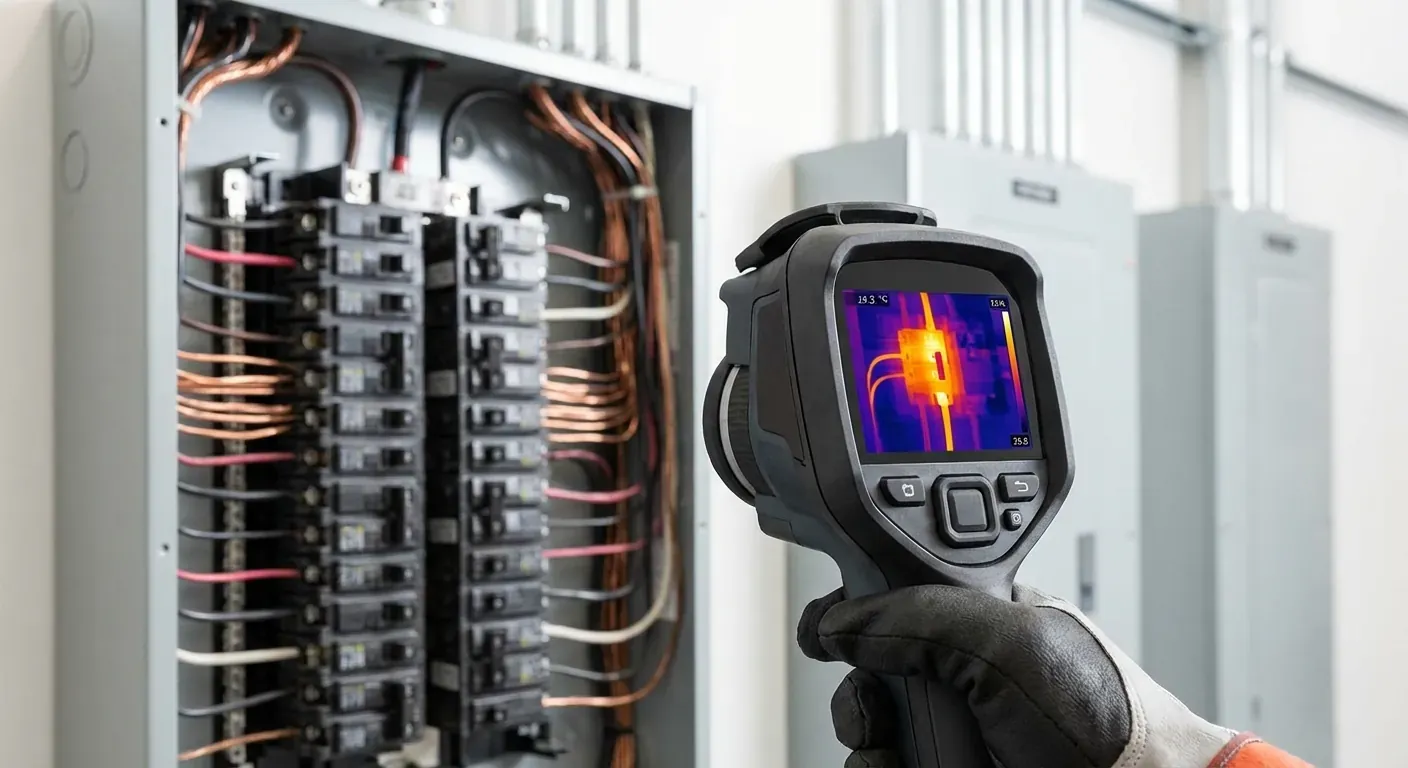 Ein termografisk skanner som viser varmeforskjellar i ein elektrisk komponent